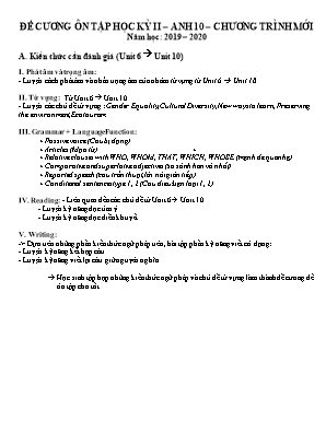Đề cương ôn tập học kỳ II môn Tiếng Anh Lớp 10 (Chương trình mới) - Năm học 2019-2020